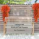 Artificial Hanging Fall Flowers for Outdoors, No Fade Faux Daisy with Eucalyptus Leaves, UV Resistant Fall Mums for Pot, Garden,Thankgiving Days, Home Decor (Orange Red, 4 Bundles+4 Hangings)