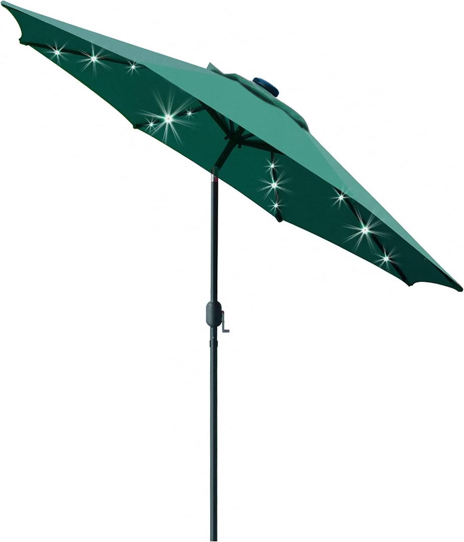 Sunnyglade 9' Solar LED Lighted Patio Umbrella with 8 Ribs/Tilt Adjustment and Crank Lift System (Dark Green)