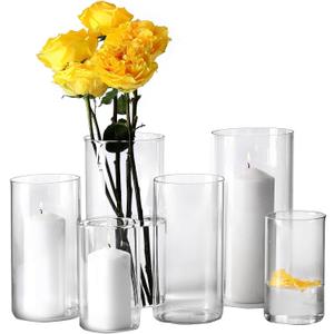 Hurricand Candle Holder 6 PCS, Glass Pillar Candle Holder, Clear Glass Cylinder Candleholder Glass Cylinder Vase for Centerpieces Wedding Party Decoration