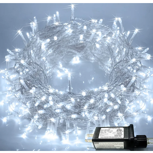 JMEXSUSS 300 LED Christmas Lights Clear Wire, 8 Modes White Christmas String Lights for Tree, Christmas Tree Lights Indoor Outdoor Plug in for Party Wedding Christmas Decorations