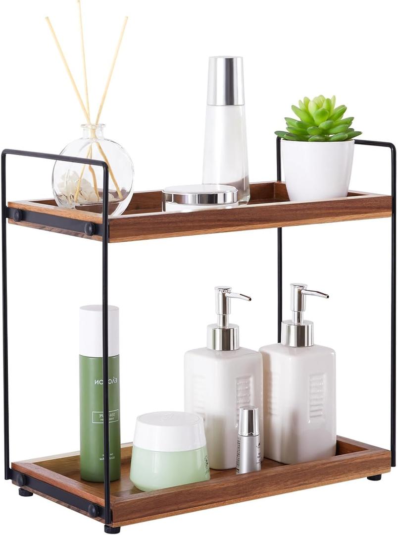 Bathroom Counter Organizer Countertop Storage - 2 Tier Bathroom Countertop Organizers Coffee Bar Organization Acacia Wood Counter Top Organizer Kitchen Spice Rack Vanity Shelf Toilet Vanity Organizers