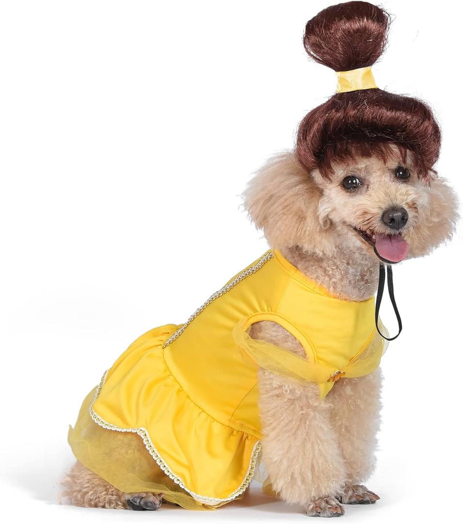 Disney for Pets Halloween Princess Belle Dog Costume - Officially Licensed Halloween Costumes for Dogs, Size Small (Yellow)