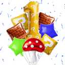 40 Inch Yellow Question Mark Number 1 Balloon Set,Video Game Theme Birthday Party Decoration Mushroom Question Mark Square Star Shaped Balloon Children'S Birthday Photo Background Party Supplies