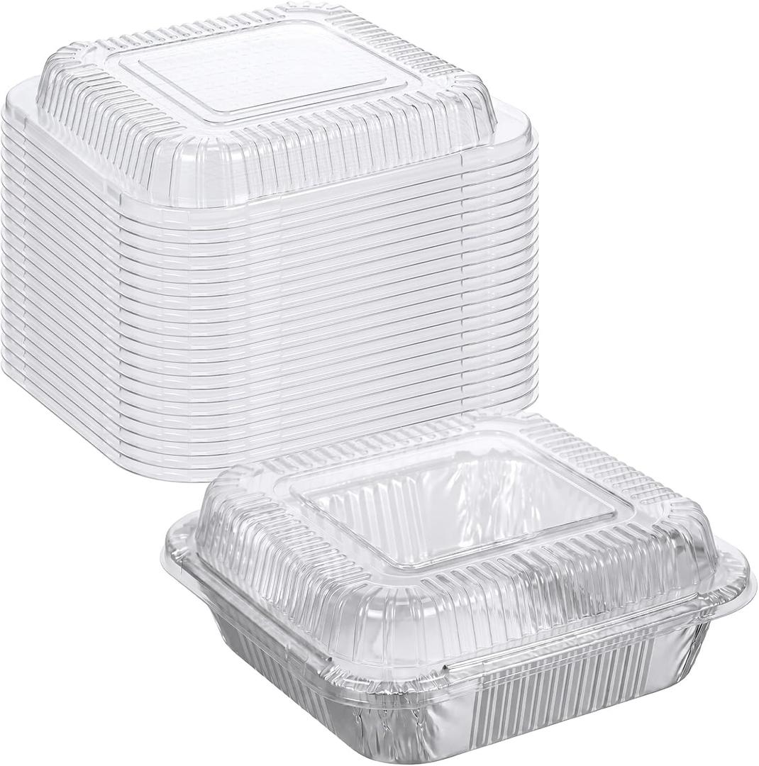 20 Pcs Plastic Clear Lids for 8x8 Aluminum Foil Pans, 1 Inch Height Disposable Dome Lids Only, Airtight Cover for Half Size Steam Table Pans, Catering, Baking, Food Storage