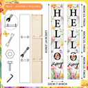 Beeveer Hello Spring Porch Sign 47 x 8 Inches Colorful Welcome Spring Sign Porch Leaner Hanging Door Decorations Wooden Rustic Wall Decor for Home Farmhouse Front Door Decor