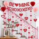 Pre-Strung Valentines Day Decorations, Red BE Mine XO Valentine's Banner,Heart Garlands & Hanging Swirls & Heart Honeycomb for Party Supplies, Valentines Decor Home Anniversary Wedding Bedroom