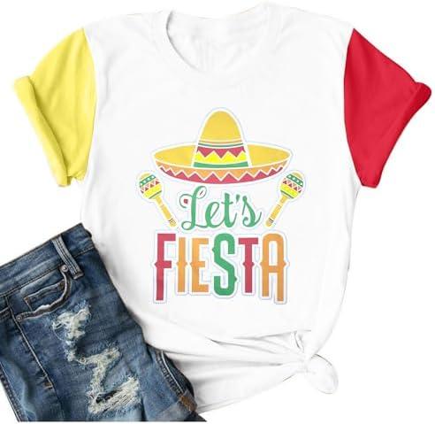 Let’s Fiesta Shirt for Women Cinco De Mayo Shirt Fiesta Shirts Mexican 5th May Tee Funny Saying Casual Tops, XL