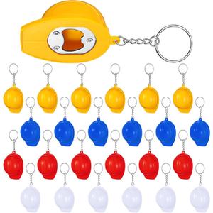 24 Pcs Construction Bottle Opener Keychain Construction Party Favors Mini Safety Hat Bottle Opener Key Chain for Father's Day Gifts Birthday Party Supplies Decoration, 4 Colors