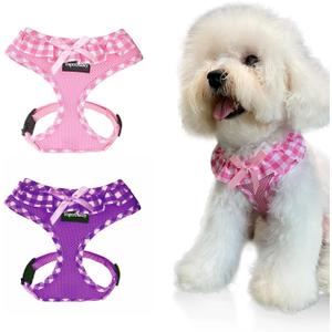 SuperBuddy Upgraded Soft Mesh Dog Harness, Super Breathable Lightweight Pet Harnesses for Puppy Dogs Outdoor Walking, Pink and Purple Dog Harness Set Packing -Medium (M (Neck Girth 13"; Chest Girth: 13"-18.5"))
