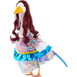 Mermaid Porch Goose Outfits with Wigs Halloween Mermaid Costume for 23 Inch Cement Porch Goose Statue Clothes for Holiday Halloween Christmas Outdoor Patio Yard Lawn Decoration