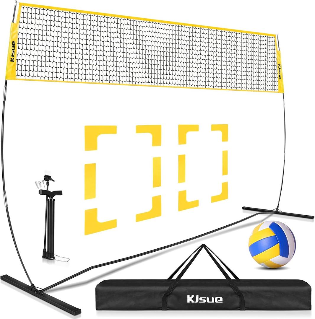 Freestanding Volleyball Net Set for Backyard - 12FT Portable Outdoor Volleyball Net Training Equipment with Soft Volleyball, Pump, Boundary Mark and Carry Bag for Park, Beach Games, Volleyball Sports