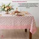 ATOSII Gulbahar White Pink 100% Cotton Fall Rectangle Tablecloth, Handblock Print Floral Table Cloth for Kitchen Dining Linen I Thanksgiving Christmas Weddings Outdoors I 72 X 108 Inches I 8 Seater