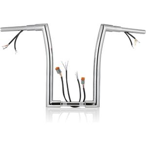 MoKitDora Sportster Dyna Softail Pre-wired Handlebar 16" Rise Bars 1-1/2" Fat 1" Clamp Ape Hanger for 1996-2006 Harley XL 883 1200 Road King FLHR, Chrome