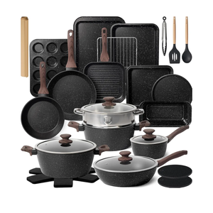 Kikcoin Pots and Pans Set Non Stick 31 Piece Kitchen Nonstick Cooking Cookware Sets with Grill Pan Saucepan Baking Sheet Utensil
