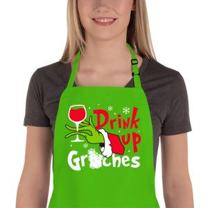 Funny Christmas Baking Apron for Women Men, Holiday Kitchen Cooking Aprons with 2 Pockets, Cute Holiday Baking Gifts for Bakers Mom Wife Husband Girlfriend, White Elephant Gifts Stocking Stuffers (Drink Up)