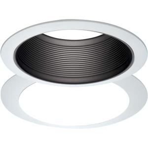 HALO 6100BB 6" White Tapered Metal Baffle Recessed Trim with 2 White Rings, Narrow and Wide, Black