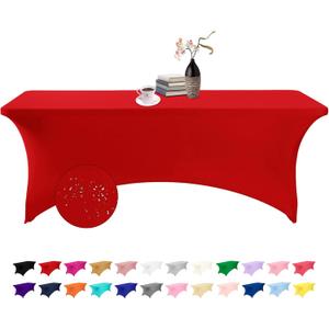 Spandex 8ft Waterproof Table Cover for Party, Wedding, Banquet, and Events (Red) (96" x 30" (Rectangular))
