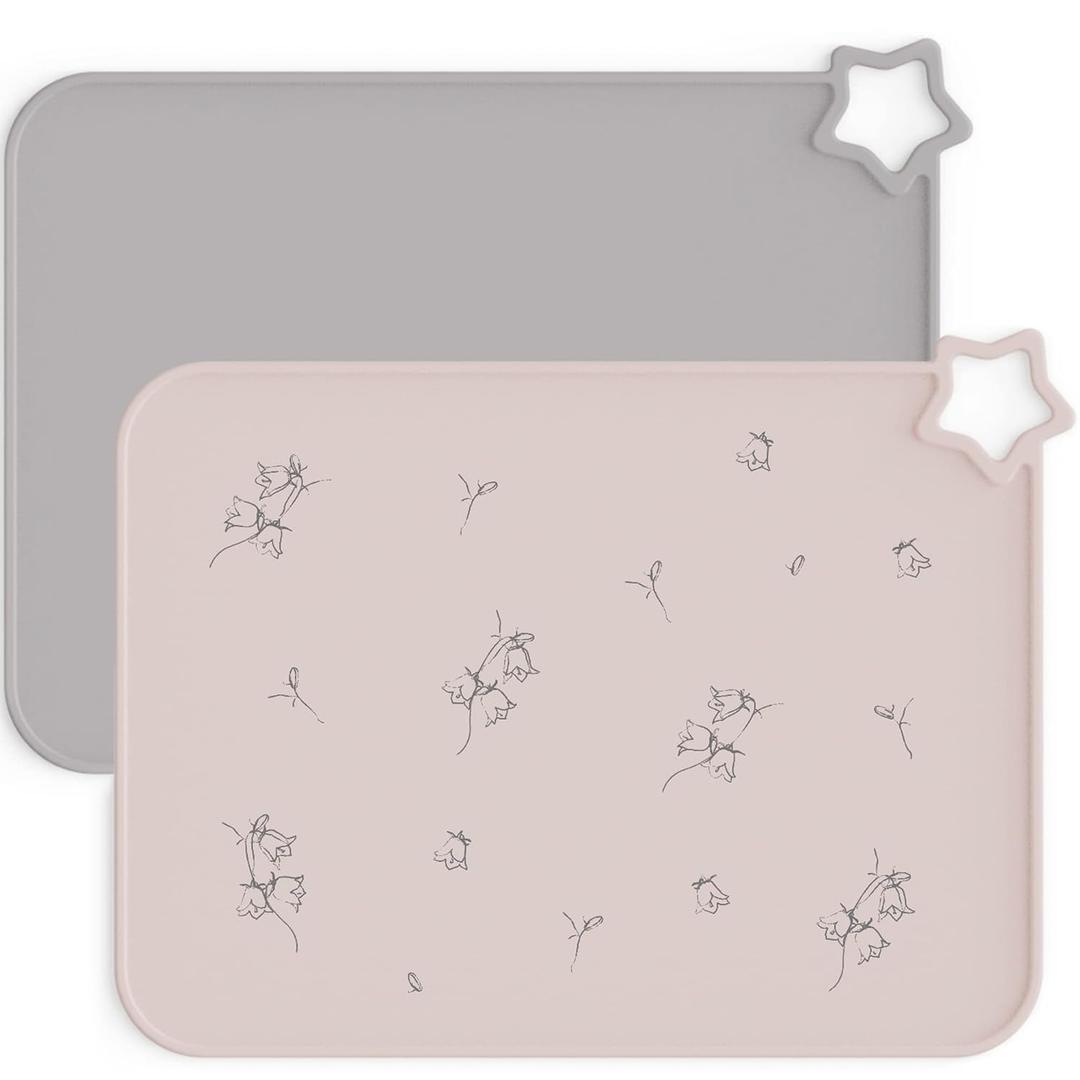 Moonkie Silicone Placemats for Baby & Kid, Stain-Proof Non-Slip Toddler Food Mats Eating Table Mat with 2 Packs(Ether/Sage (Blush/Misty Purple)