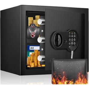 1.6 Cu Ft Home Safe Fireproof Waterproof, Fireproof Safe with Fireproof Document Bag, Programmable Keypad & Removable Shelf, Digital Home Security Safe Box for Money Firearm Medicines Valuables