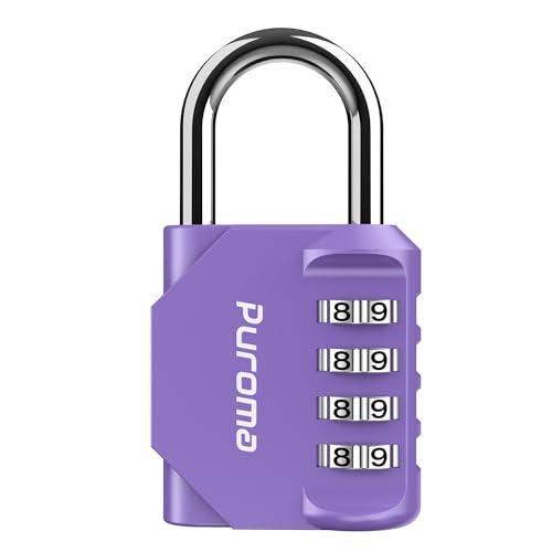 Puroma 1 Pack Combination Lock for Locker 4 Digit Outdoor Waterproof Padlock for School, Gym, Sports, Fence, Toolbox, Gate, Case, Outdoor, Hasp Storage (Purple)