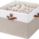 StorageWorks Shoe Organizer for Closet, Fits up to 16 Pairs, Shoe Cubby Storage Containers with Adjustable Dividers and Clear Cover, Brown & White (Medium)