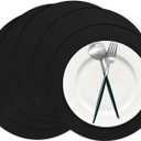 50 Pieces Black Paper Place Mats Black Round Disposable Table Mats Decorative Placemats for Wedding Bridal Shower Black Birthday Party Dining Decor