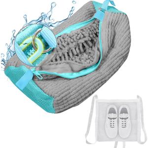 Shoe Washing Machine Bag, Shoe Laundry Bag for Washer and Dryer, Include Dry Net Bag, Reusable and Durable Zipper with Hook Design, Shoe Washing Bag for Sneaker (Gray, 1 Pack)