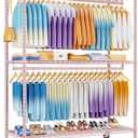 ULIFHOME P8 Max Heavy Duty Clothes Rack（With Extended Width Design） Rolling Clothing Racks for Hanging Clothes，Portable Garment Rack with Lockable Wheels，51.2" W x 15.8" D x 80.5" H，Load 700LBS，Pink