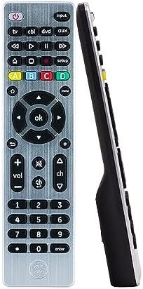 GE Universal Remote Control for Samsung, Vizio, LG, Sony, Sharp, Roku, Apple TV, TCL, Panasonic, Smart TVs, Streaming Players, Blu-ray, DVD, 4-Device, Silver, 33709