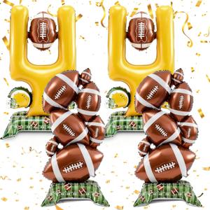 THAWAY 4 Pcs Football Party Decorations - 5 ft Standing Football Balloons with Green Field Base for Football Party Favors Sports Party Decorations Game Day Celebration, Outdoor & Indoor Photo Backdrop