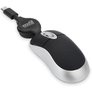 EEEKit Mini Wired USB C Mouse, 3-Button Retractable Corded Mouse Optical Computer Mice for Laptop PC MacBook iPad Smartphones, Black