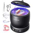 Ultrasonic Retainer Cleaner Machine, Ultrasonic Jewelry Cleaner, Denture Cleaner for Invisalign, Mouth Guards, Night Guards, Aligners, Toothbrush  Detachable Base & Lid, Digital Timer, Black