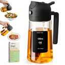 SWEET VIEW Olive Oil Sprayer for Cooking, 16oz/470ml Glass Oil Dispenser/Pour Bottle, Kitchen Accessories, Kitchen Gadgets for Air Fryer, Salad, BBQ, with Stickers (Black)