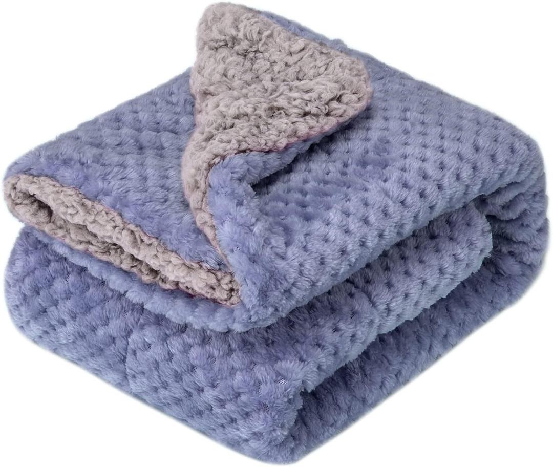 Fuzzy Blanket or Fluffy Blanket for Baby Girl or boy, Soft Warm Cozy Coral Fleece Toddler, Infant or Newborn Receiving Blanket for Crib, Stroller, Travel, Outdoor (24" x 32", DG-Pearl Blue)