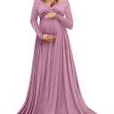 Saslax Maternity Off Shoulders Half Circle Gown for Baby Shower Photo Props Dress (Medium, Mauve 64)