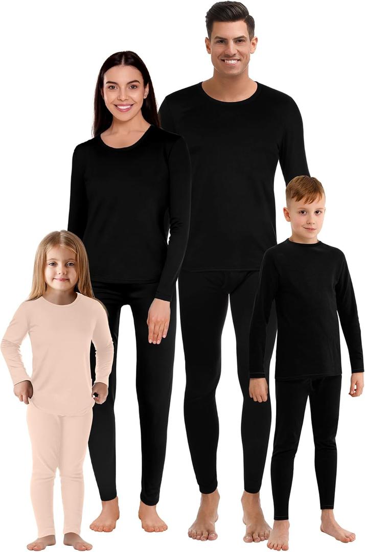Jadive Thermal Underwear Set Full Family Winter Long Thermal Underwear Fleece Lined Base Layer Set for Women Men Boys Girls (XL, Nude, Girl)
