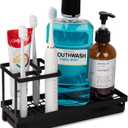 Toothbrush Holders for Bathrooms, Carbon Steel Tooth Brushing Holder Electric Toothbrush and Toothpaste Organizer Bathroom Accessories for Countertop, Shower, Sink - Matte Black (Small)