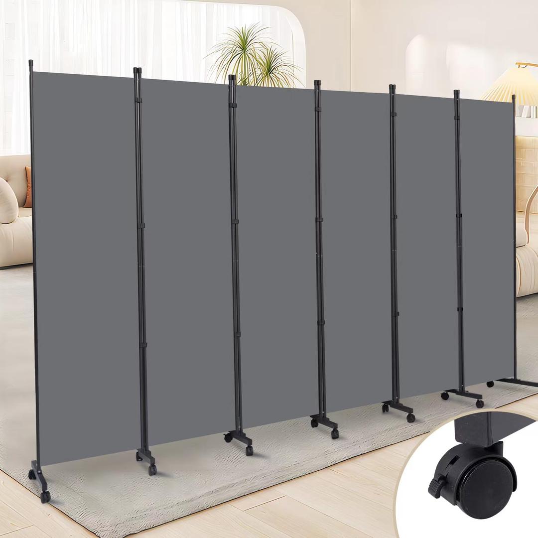 Room Divider 6 Panel Room Dividers/Wheels, Fabric Room Divider Panel for Office Room Partitions and Dividers, Portable Partition Wall Divider for Room Separation, Flexible Privacy Screen Indoor