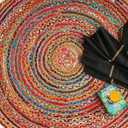 GRUHUM Handwoven 4'feet Jute Cotton Round Area Rug, Natural Multi Chindi Boho Colorful Rustic Vintage Soft Braided Reversible Bohemian Rug- Indoor EcoFriendly Kitchen Bedroom Living Room 4' ft Circle