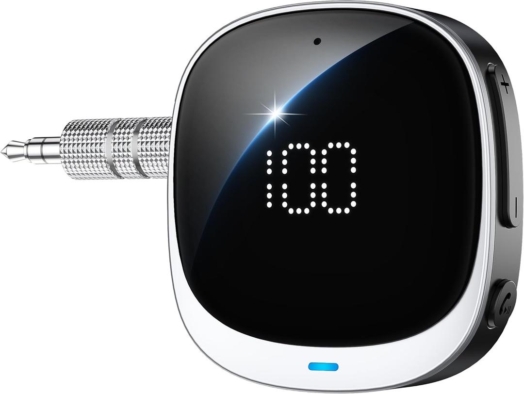 COMSOON AUX Bluetooth Adapter for Car, [LED Screen] Bluetooth 5.3 Receiver for Speaker/Home Stereo/Wired Headphones, 3.5mm Wireless Audio Receiver for Hands-Free Call/Music, Dual Connection