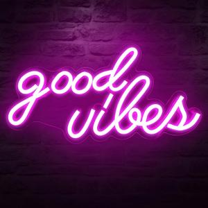 DECANIT Good Vibes Neon Sign for Wall Decor Powered by USB Neon Light for Bedroom Decor, Pink Color,16.1"x 8.3"x 0.6"