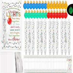 Sayglossy 30 Sets Coworker Christmas Gift Bulk Merry Bright Ballpoint Pens Light Bulbs Ornaments Coworkers Are Like Christmas Light Card Employee Appreciation Gifts for Staff Team Office Party Favor