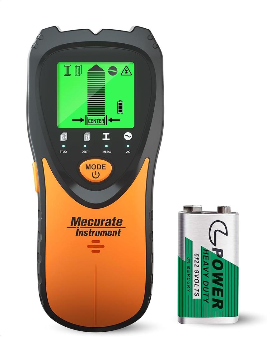 Mecurate Stud Finder Wall Scanner Sensor - 5 in 1 Electronic Stud with LCD Display & Audio Alarm for Wood AC Live Wire Metal Studs Detection Joist Pipe (Orange)
