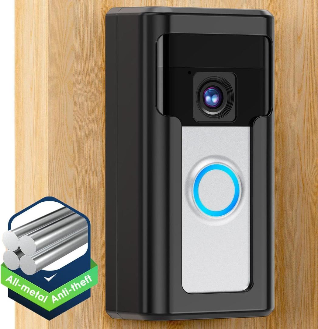 Liwin All-Metal Adhesive Video Doorbell Mount Compatible with Ring/Blink Wireless Video Doorbell, No-Drill Mounting Bracket Wedge Adapter Holder Accessories for Home Rentals, Black