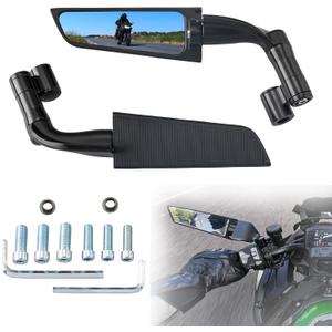 Xintre Racing Motorcycle Mirrors Stealth Wind Wing Side Mirror Double Rotating Rear View Mirrors Compatible with Kawasaki Z400 Z650 Z900 Z1000 Yamaha MT-07 MT-10 Duke 250 390 690 790 1290 (10mm, 8mm)