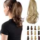 SOFEIYAN 13" Ponytail Extension Long Curly Ponytail Clip in Claw Hair Extension Natural Looking Synthetic Hairpiece for Women, Light Ash Brown & Bleach Blonde