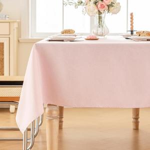 Alsoo Valentines Table Cloth Rectangle Table, 6075 Inch Linen Textured Tablecloth Waterproof Tablecloths Wrinkle Free Fabric Farmhouse Table Cover for Dining Parties Buffets Holidays,Light Pink