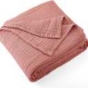 Carriediosa 100% Cotton Muslin Throw Blanket 66" X 90" Twin XL Size4-Layers Summer Gauze Throws for Bed CouchSoft Lightweight Breathable Linen Blankets Bedspread for Adults All SeasonMauve