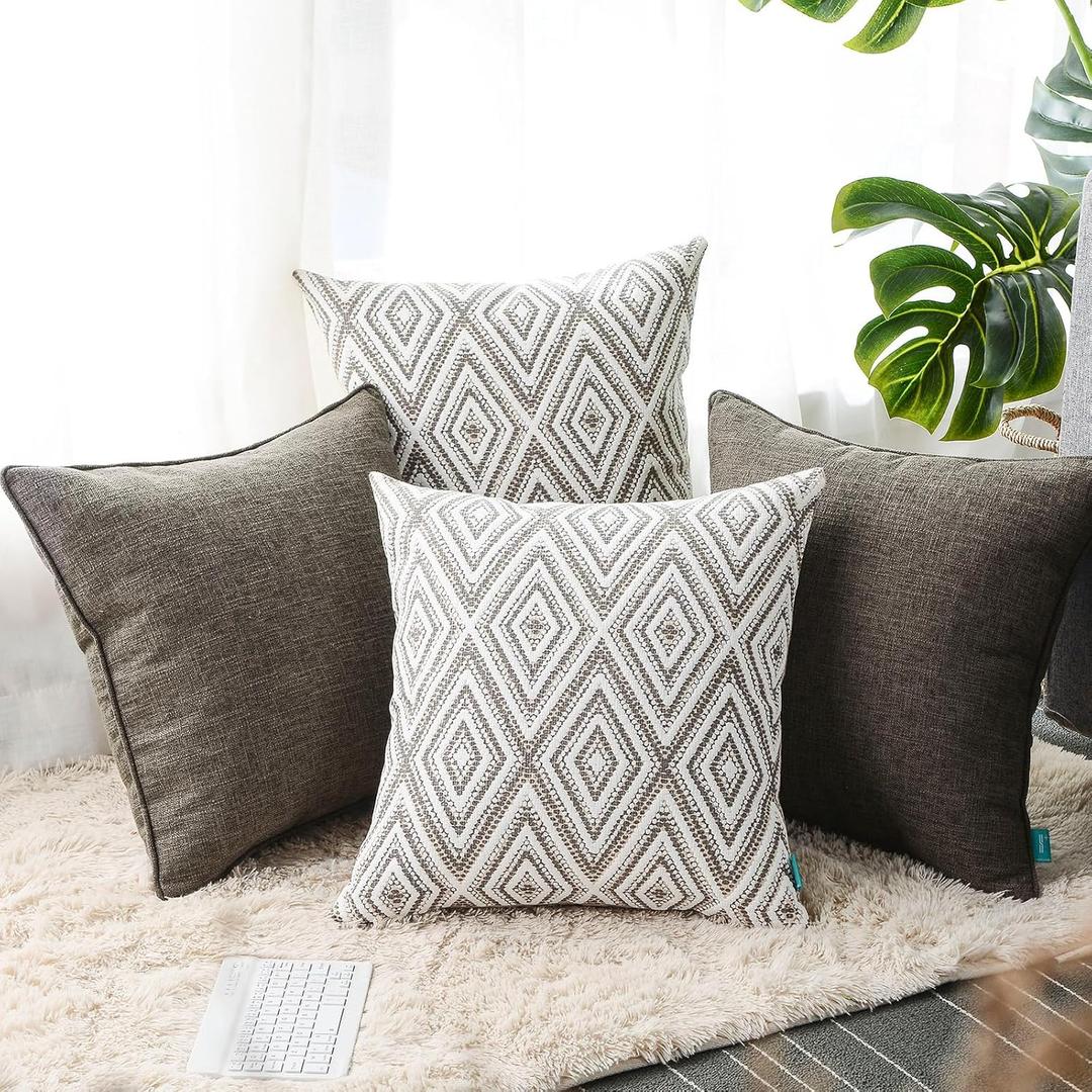 THOHAG Set of 4 Throw Pillow Covers 18 x18 inches, Soft Linen Cushion Covers, Square Decorative Couch Pillows Covers for Sofa Living Room, Natural (18" x 18" (Pack of 4))