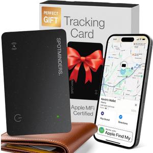 SPOTMINDERS Apple MFi Certified Wallet Tracker Card for Travel - Works with Apple Find My, IP68 Waterproof Rechargeable Tracking Card for Wallet Luggage Passport Purse - Ultra Slim 0.07in Item Finder (Black, Pack of 1)